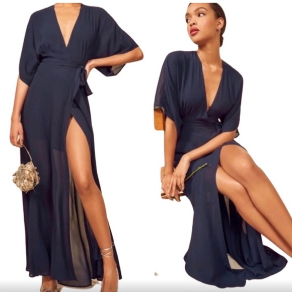 Reformation Winslow Dress, Navy, MEDIUM - Picture 1 of 10